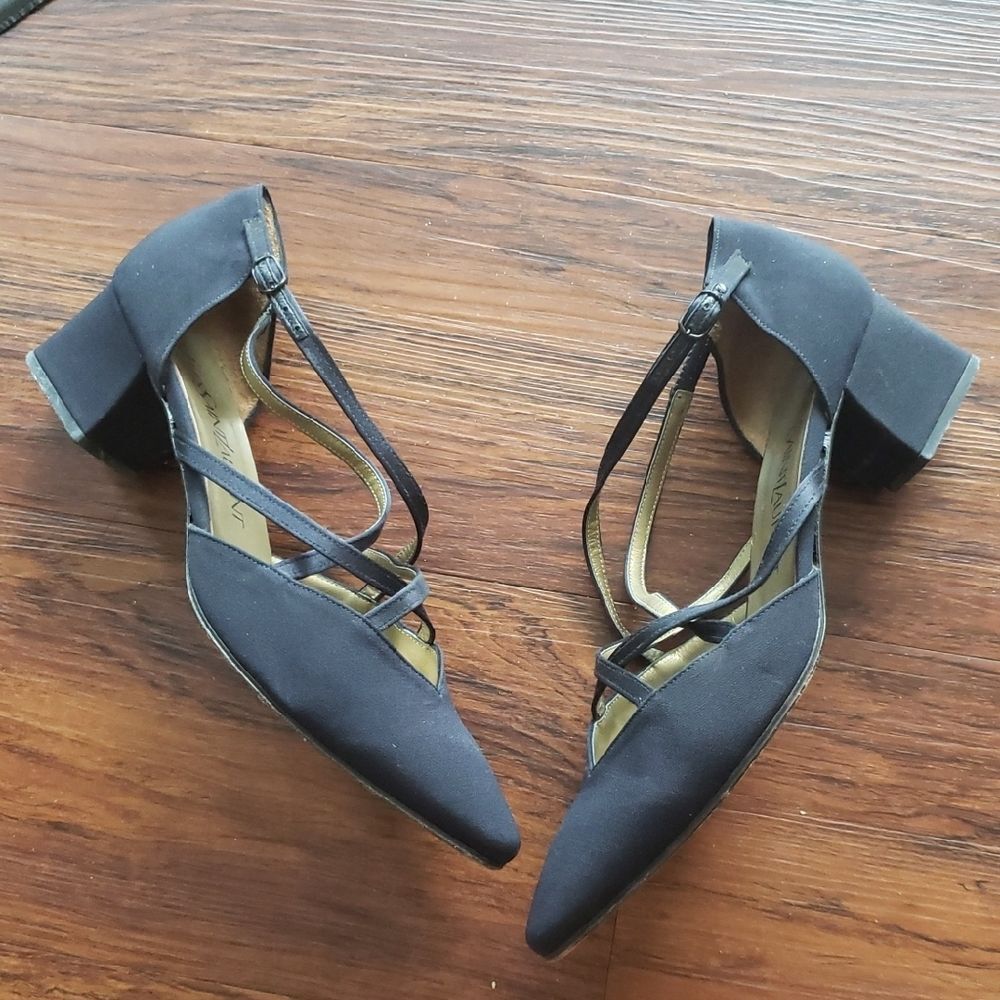 Vintage Yves Saint Laurent Black Strappy Block Heels Size 7 Chic Feminine Design - Picture 8 of 8